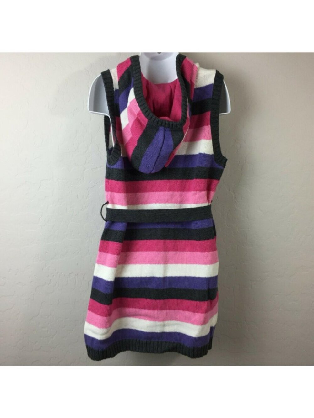Gymboree Girl's Hooded Knit Dress Pink Purple White Gray Hoodie Size M 7-8 - Picture 4 of 7